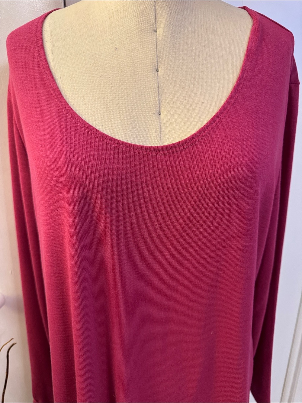 Slinky Brand Scoop Neck Long Sleeve Top - Magenta - Picture 2 of 6